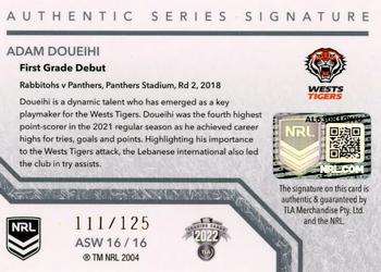 2022 NRL Traders - Authentic Signatures White #ASW16 Adam Doueihi Back